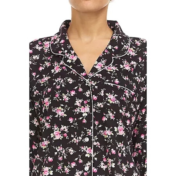 NWT Flora by Flora Nikrooz Womens Black Pink Flowers Notch Collar PJ W/Shorts… - Picture 3 of 7